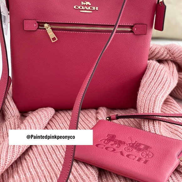 🆕 COACH | Rowan File Bag Gold/Strawberry Haze & Small Wristlet - Picture 4 of 12